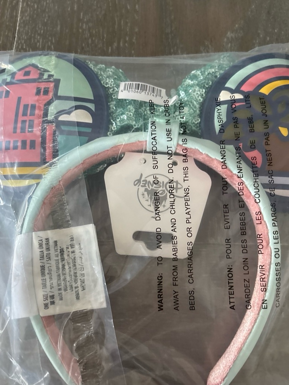 Disney parks new release! All 4 parks. Mint Sequin Bow Headband with Pink Lining - Picture 2 of 3